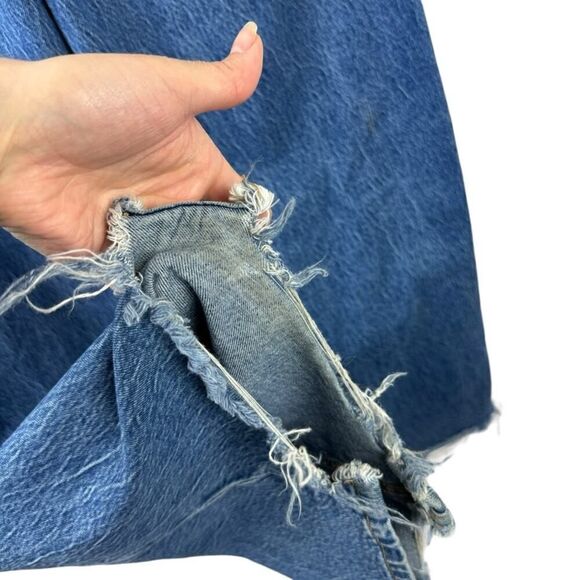 We The Free CRVY Destructed Straight-Leg Jeans Wide Leg Baggy Size 32 Blue Denim - Picture 12 of 16